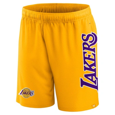 Shop Fanatics Branded Gold Los Angeles Lakers Post Up Mesh Shorts