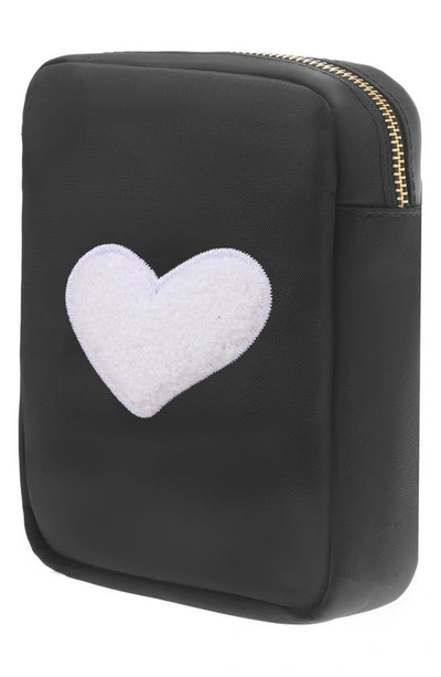 Shop Bloc Bags Mini Heart Cosmetics Bag In Black/ White