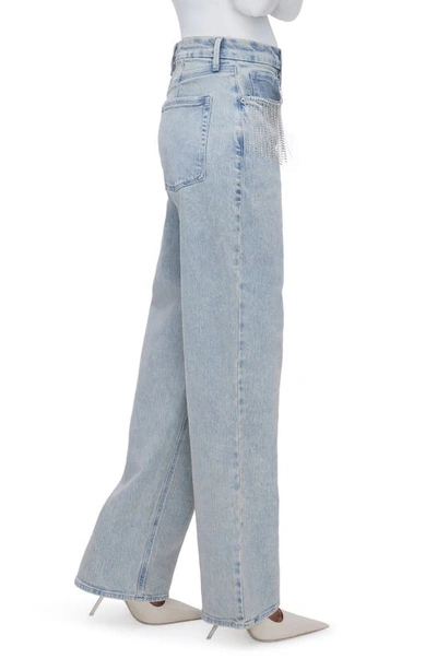 Shop Good American Good '90s Crystal Fringe High Waist Straight Leg Jeans In Indigo588