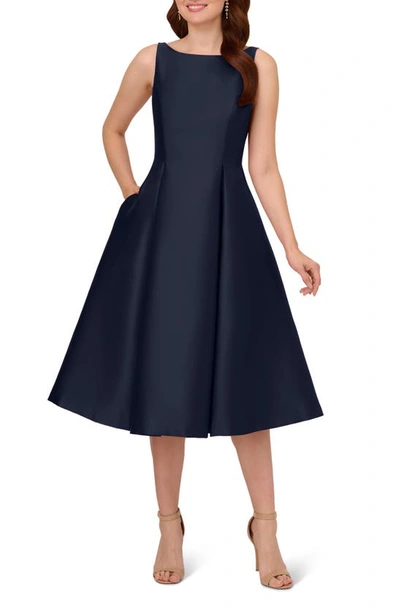 Shop Adrianna Papell Sleeveless Mikado Fit & Flare Midi Dress In Midnight