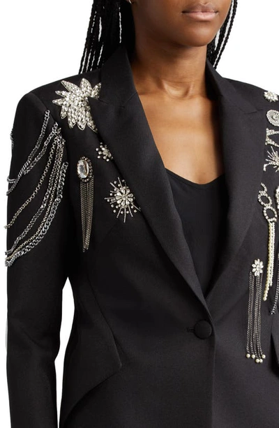 Shop L Agence Chamberlain Crystal Patches One-button Blazer In Black/ Crystal