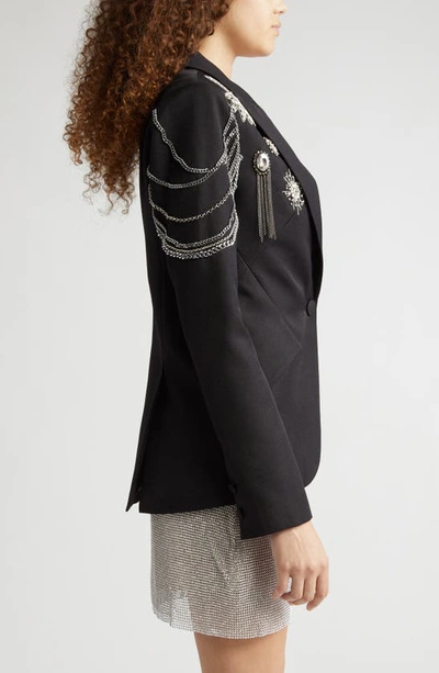 Shop L Agence Chamberlain Crystal Patches One-button Blazer In Black/ Crystal