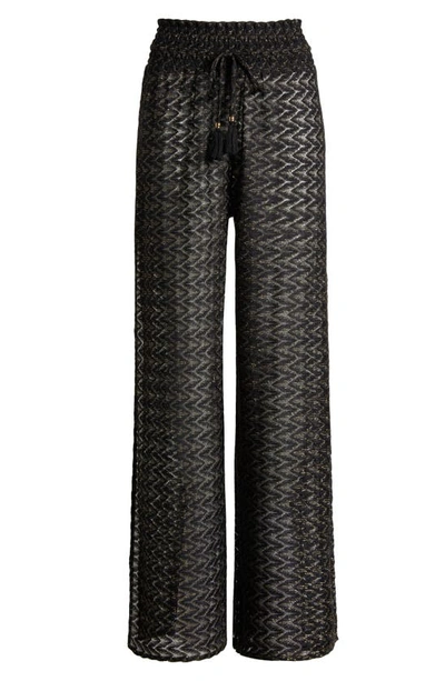Shop Ramy Brook Gloria High Waist Wide Leg Cover-up Pants In Black Zigzag
