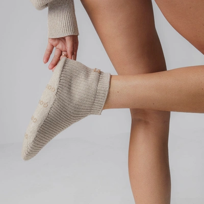Lunya Cozy Cotton Silk Slipper Sock In Oat Marl