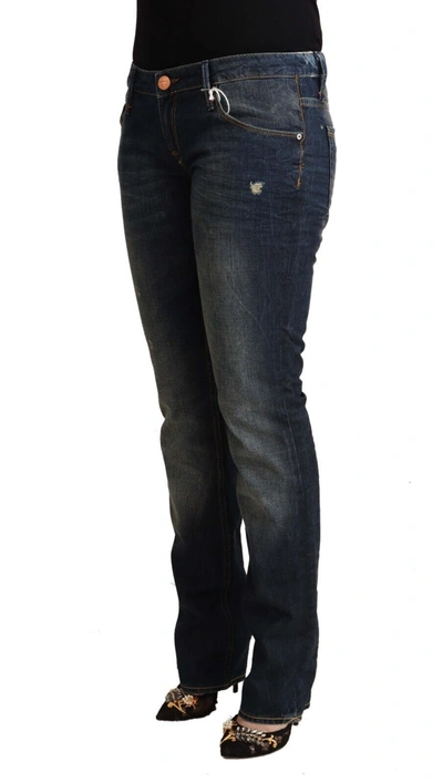 Acht Blue Washed Cotton Low Waist Skinny Denim Jeans In Blue