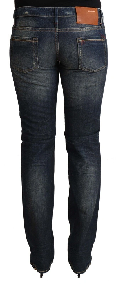 Acht Blue Washed Cotton Low Waist Skinny Denim Jeans In Blue