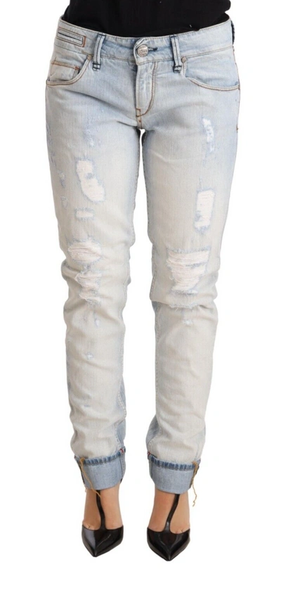 Shop Acht Chic Light-blue Folded Hem Denim Women's Jeans