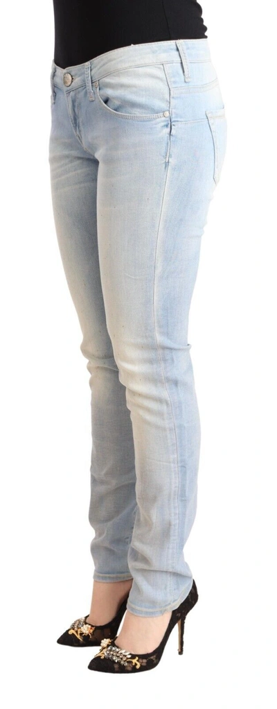 Acht Light Blue Washed Cotton Low Waist Skinny Denim Jeans In Light Blue