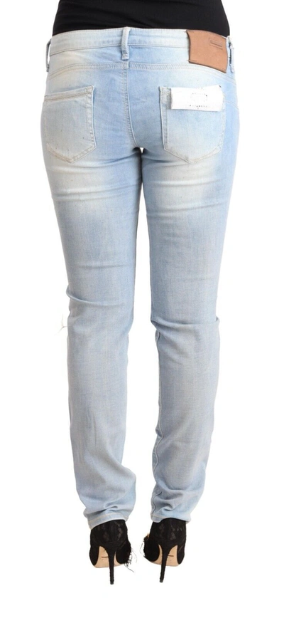 Acht Light Blue Washed Cotton Low Waist Skinny Denim Jeans In Light Blue