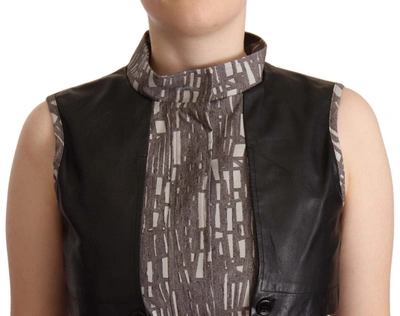 Comeforbreakfast Brown Black Vest Leather Sleeveless Top Blouse In Multicolor
