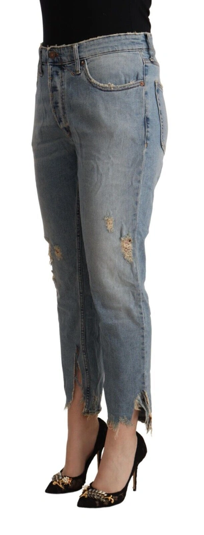 Shop Cycle Light Blue Distressed Mid Waist Cropped Denim Women's Jeans