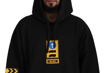Dolce & Gabbana Black Cotton Hooded Dg Shield Pullover Sweater In Black