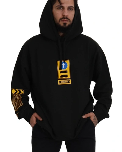 Dolce & Gabbana Black Cotton Hooded Dg Shield Pullover Sweater In Black