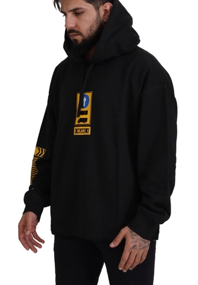 Dolce & Gabbana Black Cotton Hooded Dg Shield Pullover Sweater In Black