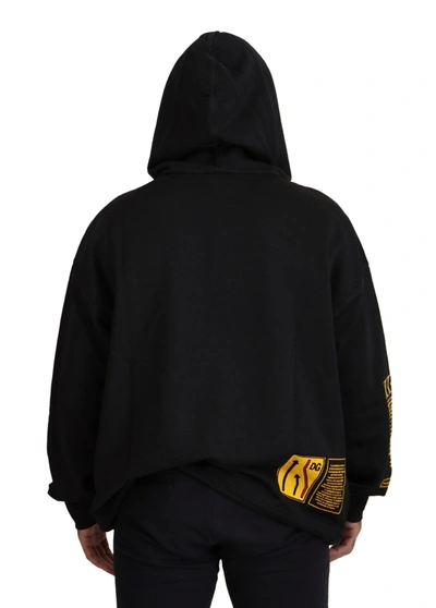 Dolce & Gabbana Black Cotton Hooded Dg Shield Pullover Sweater In Black