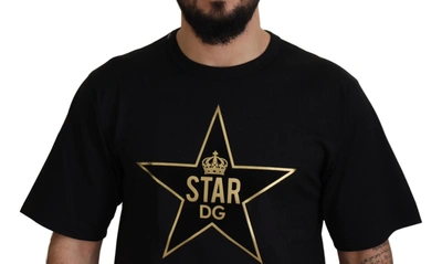 Shop Dolce & Gabbana Gold Star Dg Emblem Crewneck Men's Tee In Black