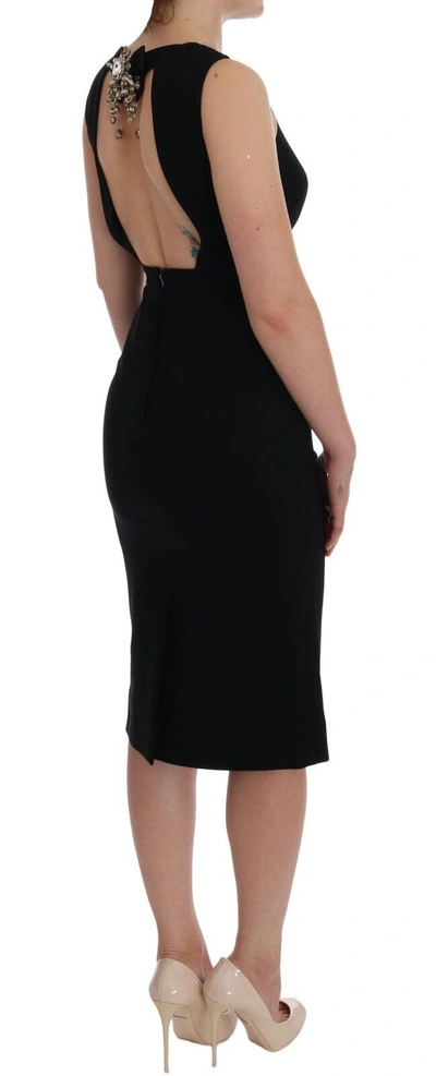 Shop Dolce & Gabbana Elegant Crystal Sheath Knee-length Women's Dress In Black