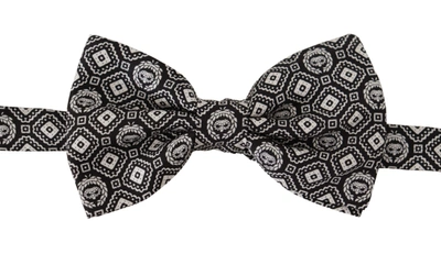 Dolce & Gabbana Black White 100% Silk Adjustable Neck Papillon Tie In Black