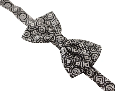 Dolce & Gabbana Black White 100% Silk Adjustable Neck Papillon Tie In Black