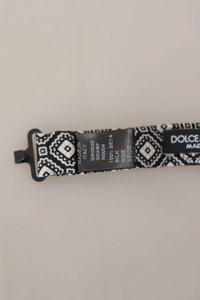 Dolce & Gabbana Black White 100% Silk Adjustable Neck Papillon Tie In Black