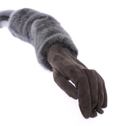 Shop Dolce & Gabbana Elegant Gray Mink Fur Leather Elbow Women's Gloves