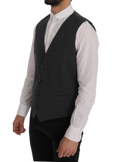 Shop Dolce & Gabbana Elegant Gray Striped Waistcoat Men's Vest