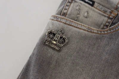 Shop Dolce & Gabbana Gray Washed Cotton Skinny Denim Men's Jeans
