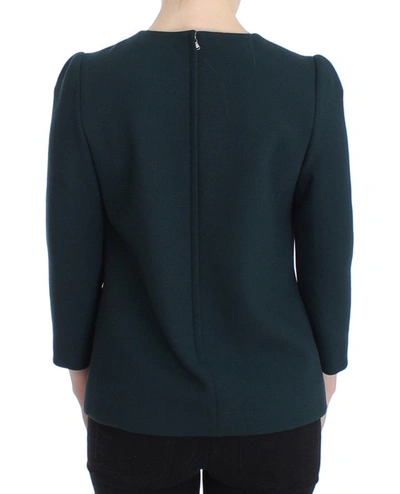 Shop Dolce & Gabbana Enchanted Sicily Green Wool Silk Blend Women's Blouse