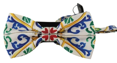 Shop Dolce & Gabbana Elegant Majolica Print Silk Bow Men's Tie In Multicolor