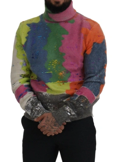 Shop Dolce & Gabbana Multicolor Turtleneck Tv Motive Men's Sweater