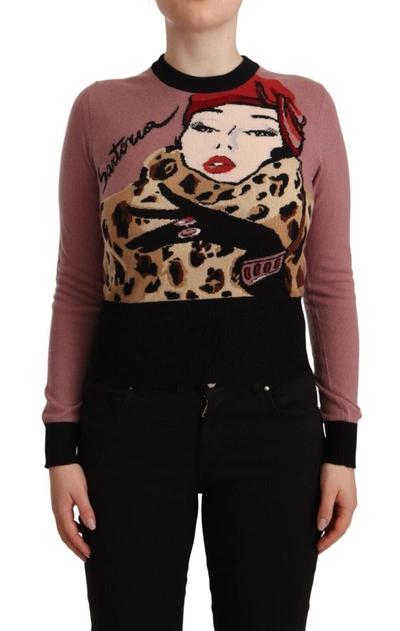Shop Dolce & Gabbana Elegant Pink Cashmere Crewneck Women's Sweater