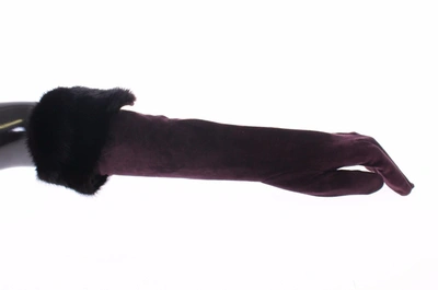 Shop Dolce & Gabbana Purple Mink Fur Goatskin Suede Leather Women's Gloves