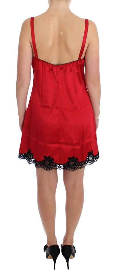 Shop Dolce & Gabbana Red Silk Lace Chemise Women's Dress