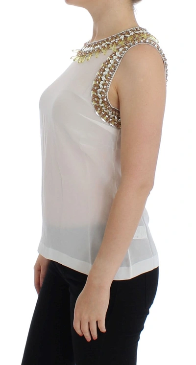 Dolce & Gabbana White Crystal Embellished Tank Top In White