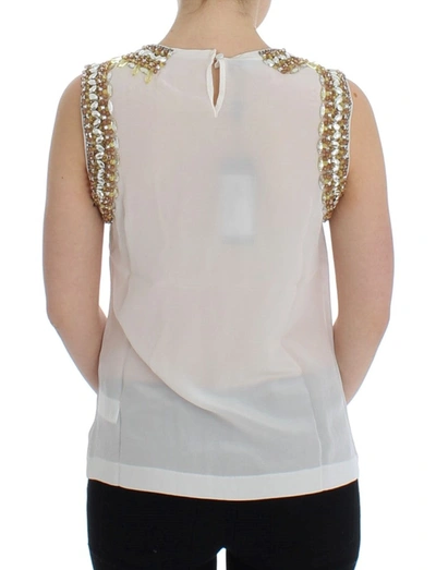 Shop Dolce & Gabbana Elegant Sleeveless Silk Blouse With Crystal Women's Embellishment In White