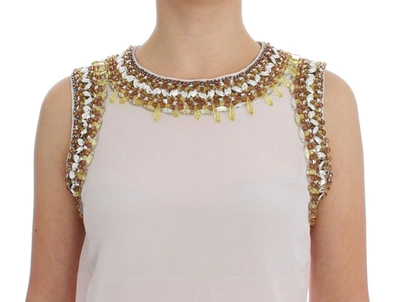 Shop Dolce & Gabbana Elegant Sleeveless Silk Blouse With Crystal Women's Embellishment In White