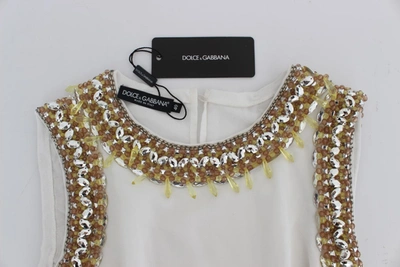 Shop Dolce & Gabbana Elegant Sleeveless Silk Blouse With Crystal Women's Embellishment In White