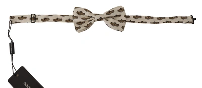 Shop Dolce & Gabbana Elegant Car Print Silk Bow Men's Tie In White