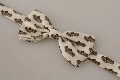 Shop Dolce & Gabbana Elegant Car Print Silk Bow Men's Tie In White
