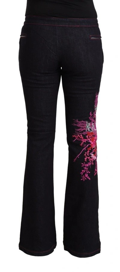 Exte Cotton Stretch Mid Waist Cotton Fla Blue Women's Jeans In Black