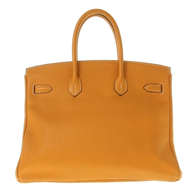 Shop Hermes Hermès Birkin 35 Yellow Leather Handbag ()