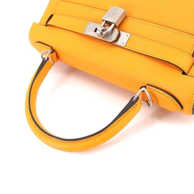 Shop Hermes Hermès Kelly 28 Yellow Leather Handbag ()