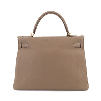 Shop Hermes Hermès Kelly 32 Grey Leather Handbag ()