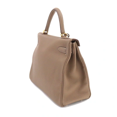 Shop Hermes Hermès Kelly 32 Grey Leather Handbag ()