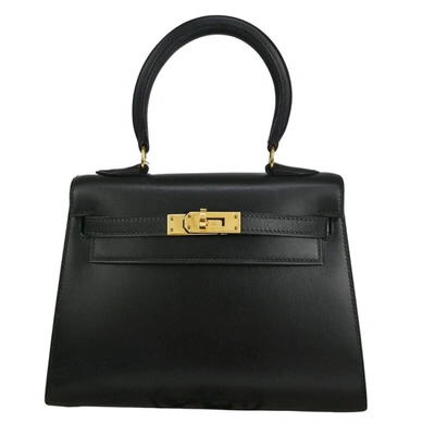 Shop Hermes Hermès Kelly Mini Black Leather Handbag ()