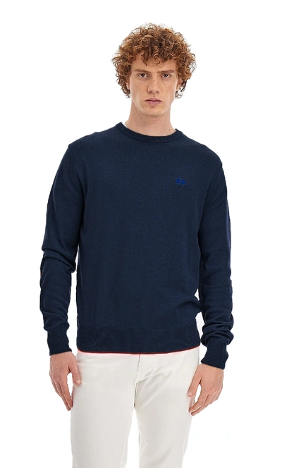 Shop La Martina Chic Crew Neck Cotton Sweater With Embroidered Men's Logo In Blue