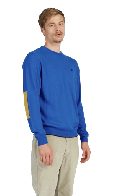 Shop La Martina Elegant Cotton Crew Neck Sweater With Chest Men's Logo In Light Blue