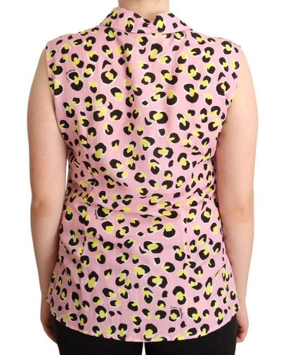 Shop Love Moschino Sleeveless Leopard Print Polo Women's Top In Pink