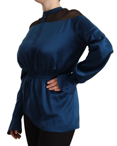 Shop Masha Ma Elegant Crew Neck Silk Blouse In Women's Blue