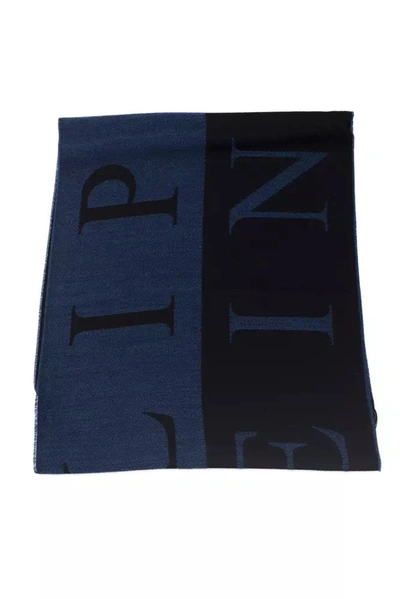 Shop Philipp Plein Elegant Fringed Logo Scarf In Men's Blue
